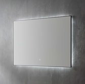 Aluminium spiegel decor met LED verlichting en spiegelverwarming - Mat Zwart - 100x70x3
