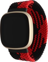 Bandje Voor Fitbit Versa 3 / Sense Nylon Gevlochten Solo Band - Rood Zwart - Maat: XS - Horlogebandje, Armband