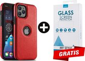 Backcase Lederen Hoesje iPhone 12 Pro Rood - Gratis Screen Protector - Telefoonhoesje - Smartphonehoesje