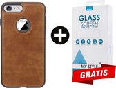 Backcase Lederen Hoesje iPhone SE (2020) Bruin - Gratis Screen Protector - Telefoonhoesje - Smartphonehoesje