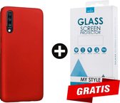 Siliconen Backcover Hoesje Samsung Galaxy A50 Rood - Gratis Screen Protector - Telefoonhoesje - Smartphonehoesje