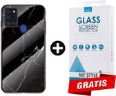 Backcover Marmerlook Hoesje Samsung Galaxy A21s Zwart - Gratis Screen Protector - Telefoonhoesje - Smartphonehoesje