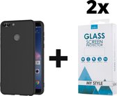 Siliconen Backcover Hoesje Huawei P Smart Zwart - 2x Gratis Screen Protector - Telefoonhoesje - Smartphonehoesje