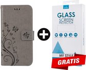 Bookcase Hoesje Vlinders Met Pasjeshouder iPhone SE (2020) Grijs - Gratis Screen Protector - Telefoonhoesje - Smartphonehoesje