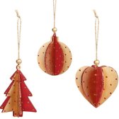 Kerstboom hangers - hout - rood - unieke versiering - 3 stuks