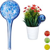 Relaxdays 2x waterdruppelaar - glas - waterbollen voor planten - Ø6cm - blauw