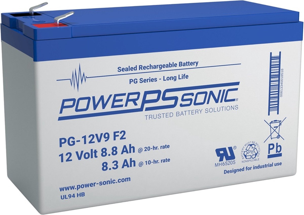 POWER SONIC 12V 8.8Ah F2 PG-12V9F2 LONG LIFE Oplaadbare loodaccu POWERSONIC