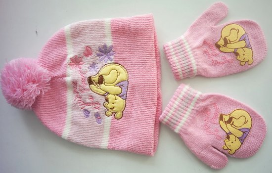 Disney Baby- Winnie de Pooh - Muts met Wanten - Roze - One size (New Born Collection)