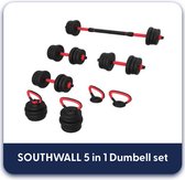 SOUTHWALL 5 in 1 dumbells tot 25 kg – halterstang – kettlebell – verstelbare gewichten