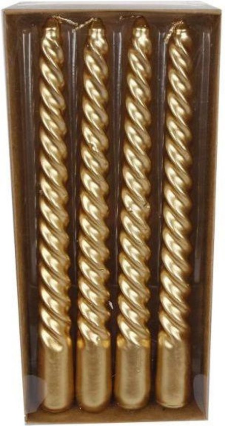 4 x Luxe Gouden Metallic Gedraaide Twist Swirl Kaarsen - Goud - Dinerkaars - Tafelkaars - Van Manen - 2 x 2 x 20 cm