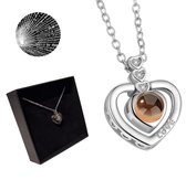 GreatGift® - Zilveren Triple Diamanten Hart 100 Talen Ik Hou Van Je Ketting  - Cadeautip - In luxe geschenkverpakking