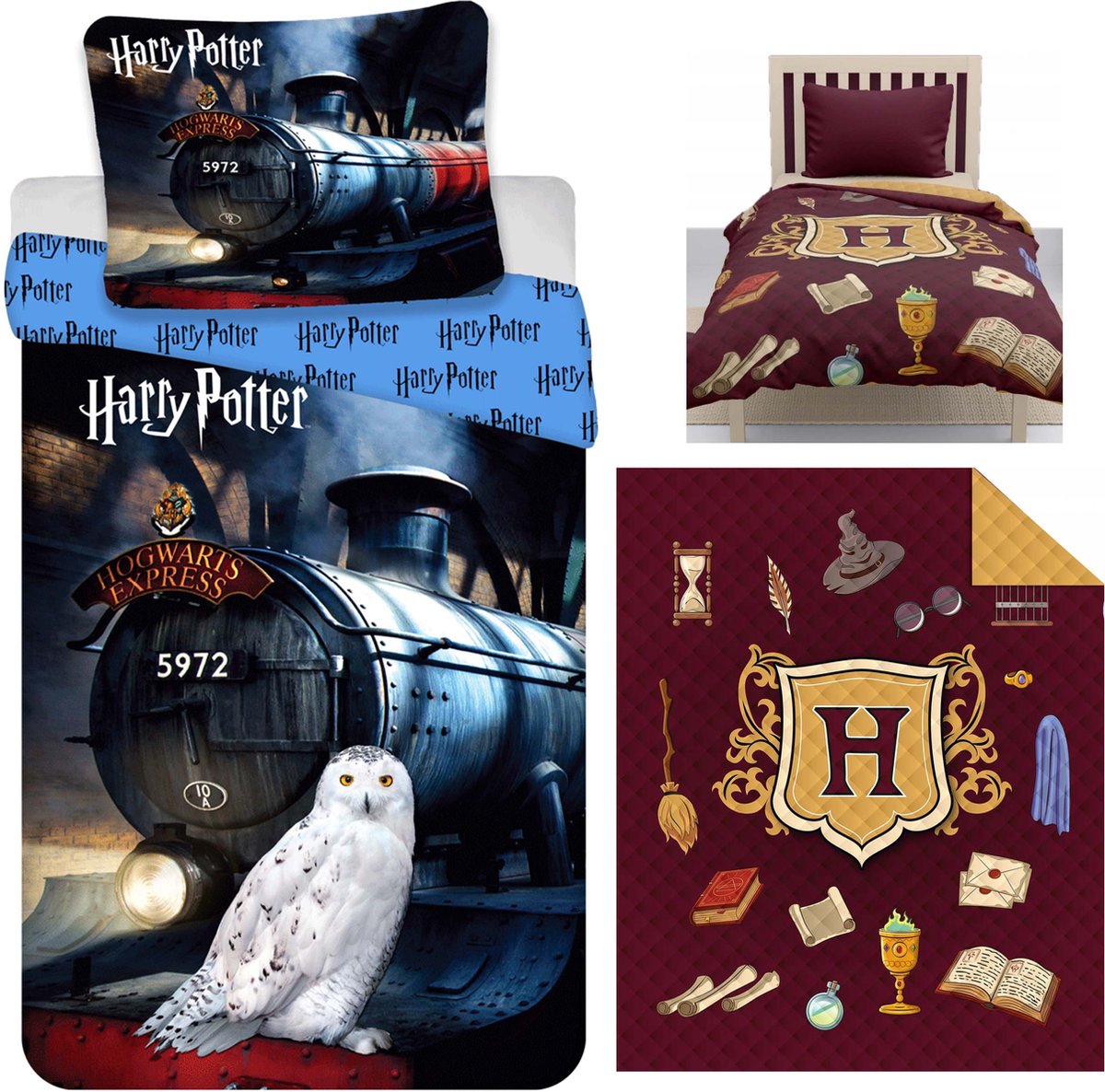 Dekbedovertrek Harry Potter- Hedwig- Hogwarts Express - Eenpersoons - 140 x 200 cm - Katoen, incl. Harry Potter Bedsprei- Deken- 170x210