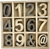 Houten cijfers- Decoratie - 30 stuks - 0 t/m 9 - & en @ Teken Van ieder 5 stuks - Hout - Scrapbooking