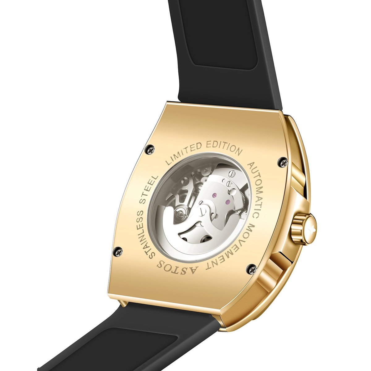 Astos Millionaire Horloge - Automatisch - Gouden case - Zwarte Band | bol.