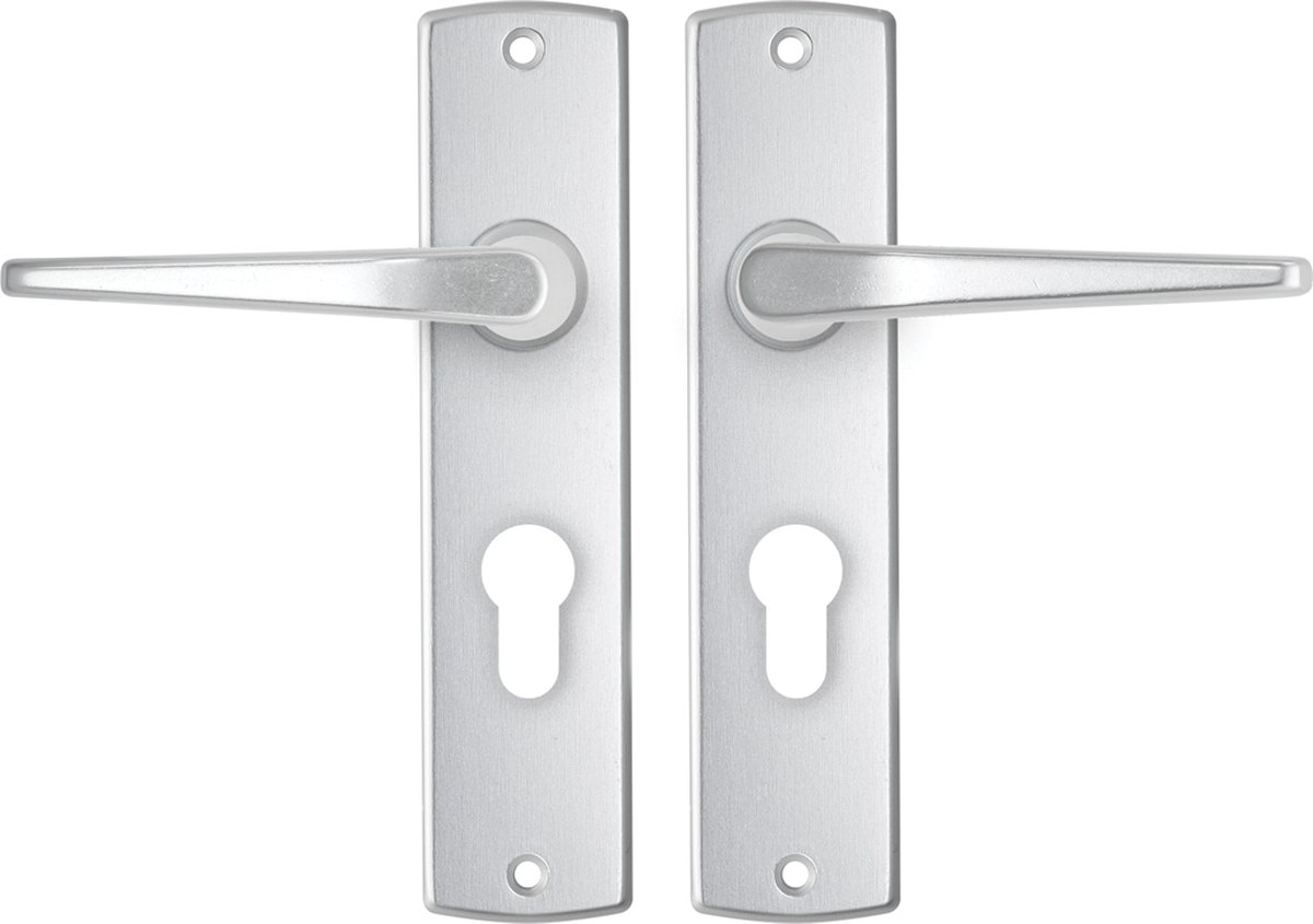AXA Binnendeurbeslag set (Curve) Aluminium: Kruk (model Duim) op schild met cilindergat PC55
