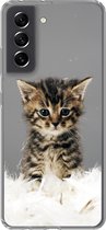 Geschikt voor Samsung Galaxy S21 FE hoesje - Kat - Kitten - Veren - Siliconen Telefoonhoesje