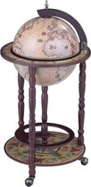 Drankbar wereldbol - barwagen - massief houten - bar op wielen - 16e eeuwse stijl - Italiaans design - hout - Wereldbol bar - wijnrek - tafel - mobiele bartafel - uniek - minibar - licht bruin