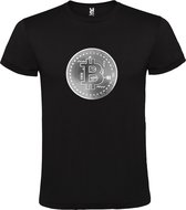 Zwart t-shirt met groot 'BitCoin print' in Grijze tinten size 5XL