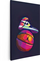 Artaza Canvas Schilderij Nike Air Jordan Schoen op een Basketbal - 60x90 - Foto Op Canvas - Wanddecoratie