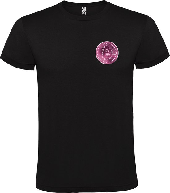 Zwart t-shirt met klein 'BitCoin print' in Roze tinten size L