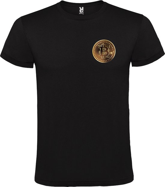 Zwart t-shirt met klein 'BitCoin print' in Bruine tinten size 3XL