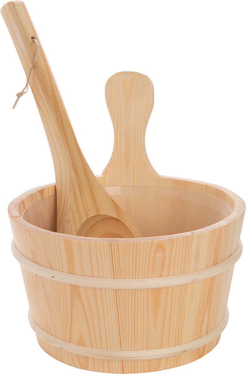 Goedkoopste Sauna-emmer met Pollepel van hout - Sauna Accessoires - 4 liter