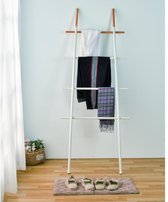 Handdoekenrek ladder met 4 sporten MATALA - IJzer en rubberhout - Wit en houtkleur