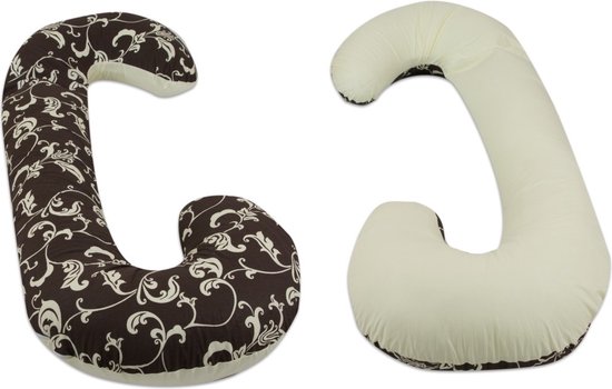 Voedingskussen - Body pillow - 240 cm - 100% katoen - crème en bruin met blaadjes