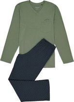 SCHIESSER heren pyjama - V-hals - kaki en blauw met palmboompjes -  Maat: S