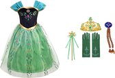 Prinsessenjurk meisje - groene verkleedjurk - Het Betere Merk - Prinsessen speelgoed - maat 98/104 (110)- Verkleedkleren Meisje- Tiara - Kroon - Vlechtjes - Verjaardag meisje - Car