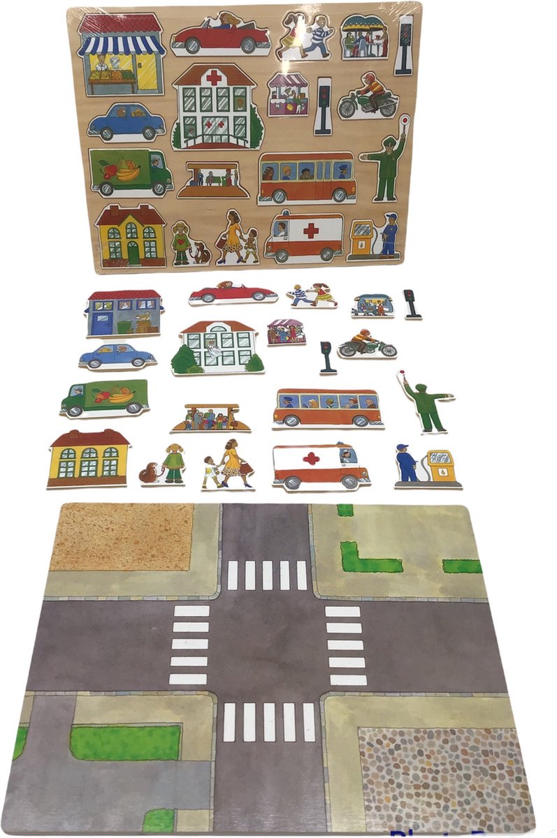 kinderpuzzel in de Stad dubbelzijdige puzzel stukjes achterkant grote kruising stad