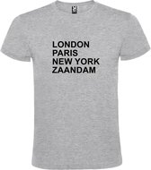 Grijs t-shirt met " London, Paris , New York, Zaandam " print Zwart size M