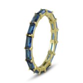 Silventi 9SIL-22178 Zilveren Ring - Dames - Zirkonia - Baquette -  Indigo Blauw - Alliance - Rondom Gezet - Maat 56 - 2,6 mm Breed - Zilver - Gold Plated (Verguld/Goud op Zilver)