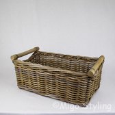 Migo Styling - Fietsmand - Lectuurmand - Opbergmand - Houten handgreep - Riet-Rotan - 56x30xH24