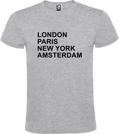 Grijs t-shirt met " London, Paris , New York, Amsterdam " print Zwart size XL