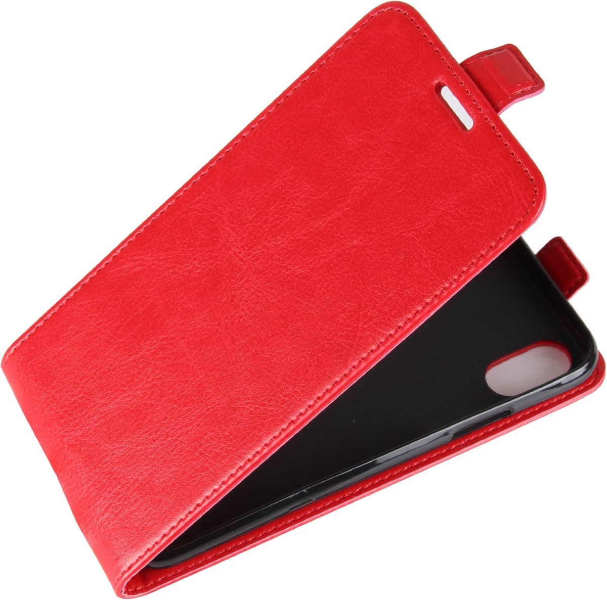 Mobigear Telefoonhoesje geschikt voor Apple iPhone X Hoesje | Mobigear Flipcase | Pasjeshouder voor 1 Pasje | Telefoonhoesje voor Pinpas / OV Kaart / Rijbewijs - Rood
