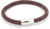 Armband Heren 5 mm - Leer en RVS - Lengte 23 cm - Bruin