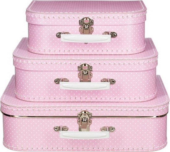 Décoration valise rose à pois blanc 35 cm
