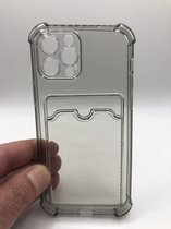 Premium Kwaliteit Anti Schok TPU back cover - Geschikt voor iPhone 12 Pro - Siliconen hoesje met pasjes vakje - Grijs/Doorzichtig