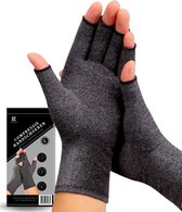 KANGKA® Reuma Compressie Handschoenen Maat L voor Artrose, CTS, Reuma, RSI, Artritis - Open Vingertoppen - Grijs - Unisex