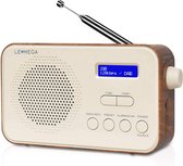 LEMEGA PR2 Mobiele DAB/DAB + FM-digitale radio met batterij- en netstroomvoorziening, 40 vooraf ingestelde zenders, twee wekkers, sleeptimer, 3,5 mm hoofdtelefooningang - Walnoot