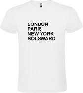 Wit t-shirt met " London, Paris , New York, Bolsward " print Zwart size M