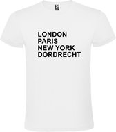 Wit t-shirt met " London, Paris , New York, Dordrecht " print Zwart size XXXXL