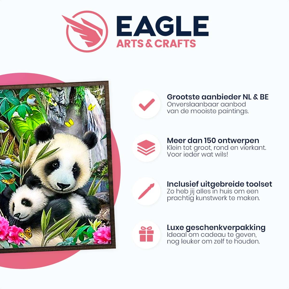 Eagle® Diamond Painting Volwassenen - Panda's - 40x30cm - Ronde Steentjes — afbeelding 3