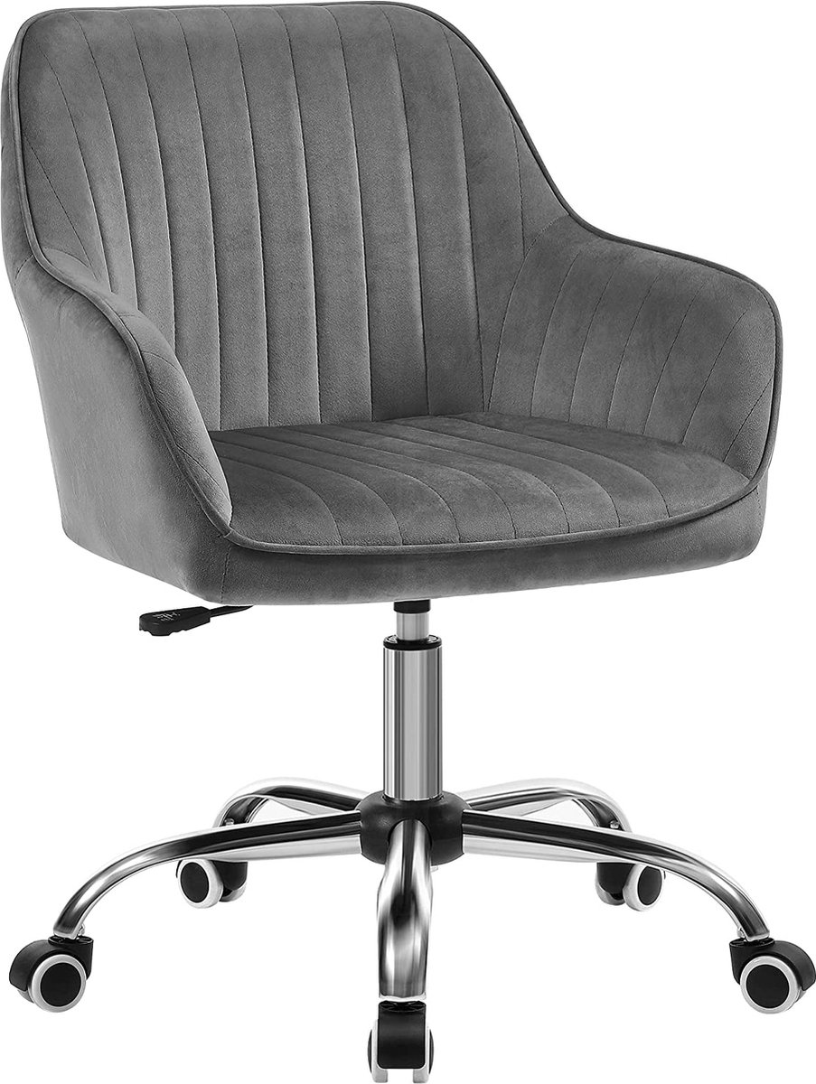 Bureaustoel, draaistoel met fluwelen bekleding, schuimvulling, in hoogte verstelbaar, voor studie, bar, lichtgrijs OBG012G01
