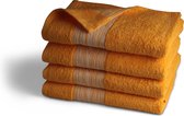 Bol.com Luxe handdoek set - 4 delig - 70x140 cm - geel - wooden tree - jacquard geweven - 100% katoen - extra zacht badstof - ha... aanbieding
