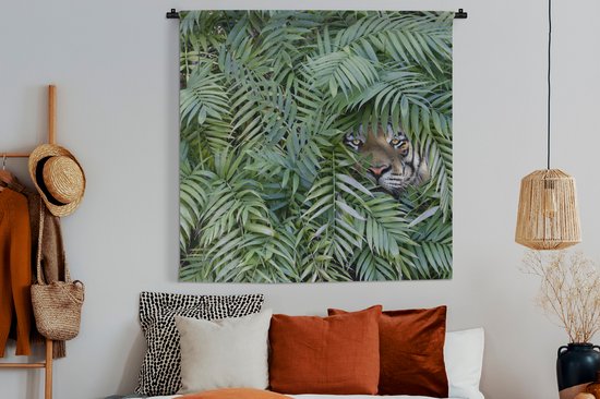 Tapisserie - Toile Murale - Tigre - Feuilles - Navigation - 120x120 cm - Tapisserie