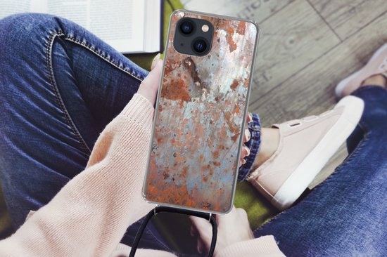 Coque avec cordon iPhone 13 Mini - Métaux - Rouille - Argent - Siliconen - Bandoulière - Coque arrière avec cordon - Coque pour téléphone avec cordon - Coque avec corde