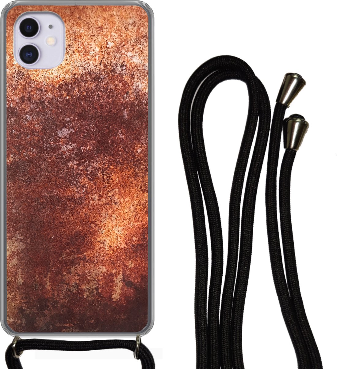 Telefoonkoord - Telefoonketting - Telefoonhoesje Geschikt voor iPhone 11 - Staal - Metaal - Roest print - Siliconen - Crossbody - Telefoonhoesje met koord Telefoonhoesje