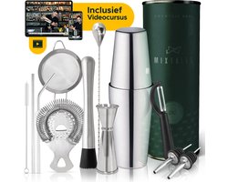 Mixtales® Premium Cocktailset - 12-Delige Set met Cocktail Shaker (830ml) & Stijlvolle Opbergkoker - Ideale Giftset - Incl. Unieke Videocursus door Nederlands Topbartender (t.w.v. €29,95)